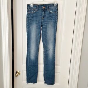 J. Crew Low Rise Stretch REID Skinny Fit Medium Wash Distressed Whiskered Jeans